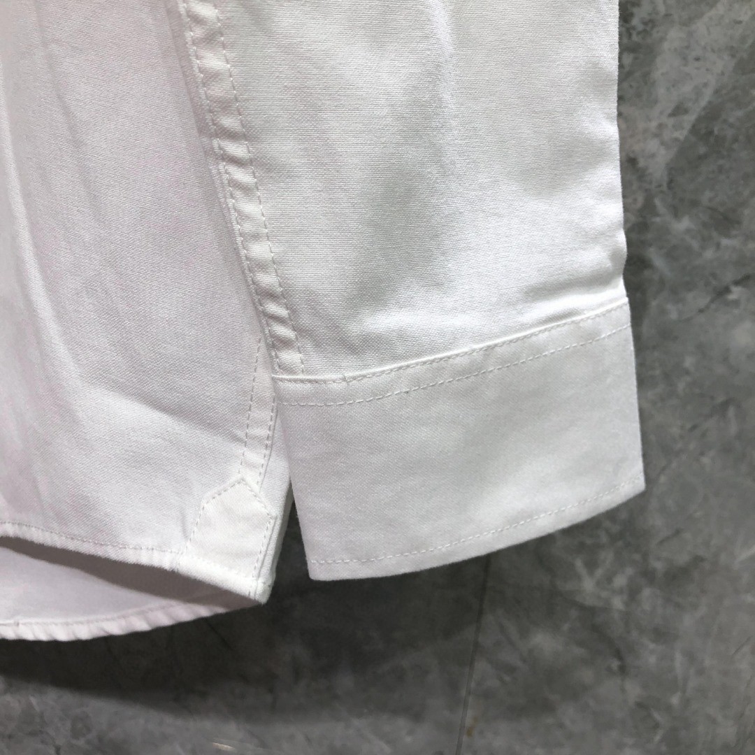 THOM BROWNE 灰色斜纹四杠单排扣衬衫 外套 长袖 白色 灰色