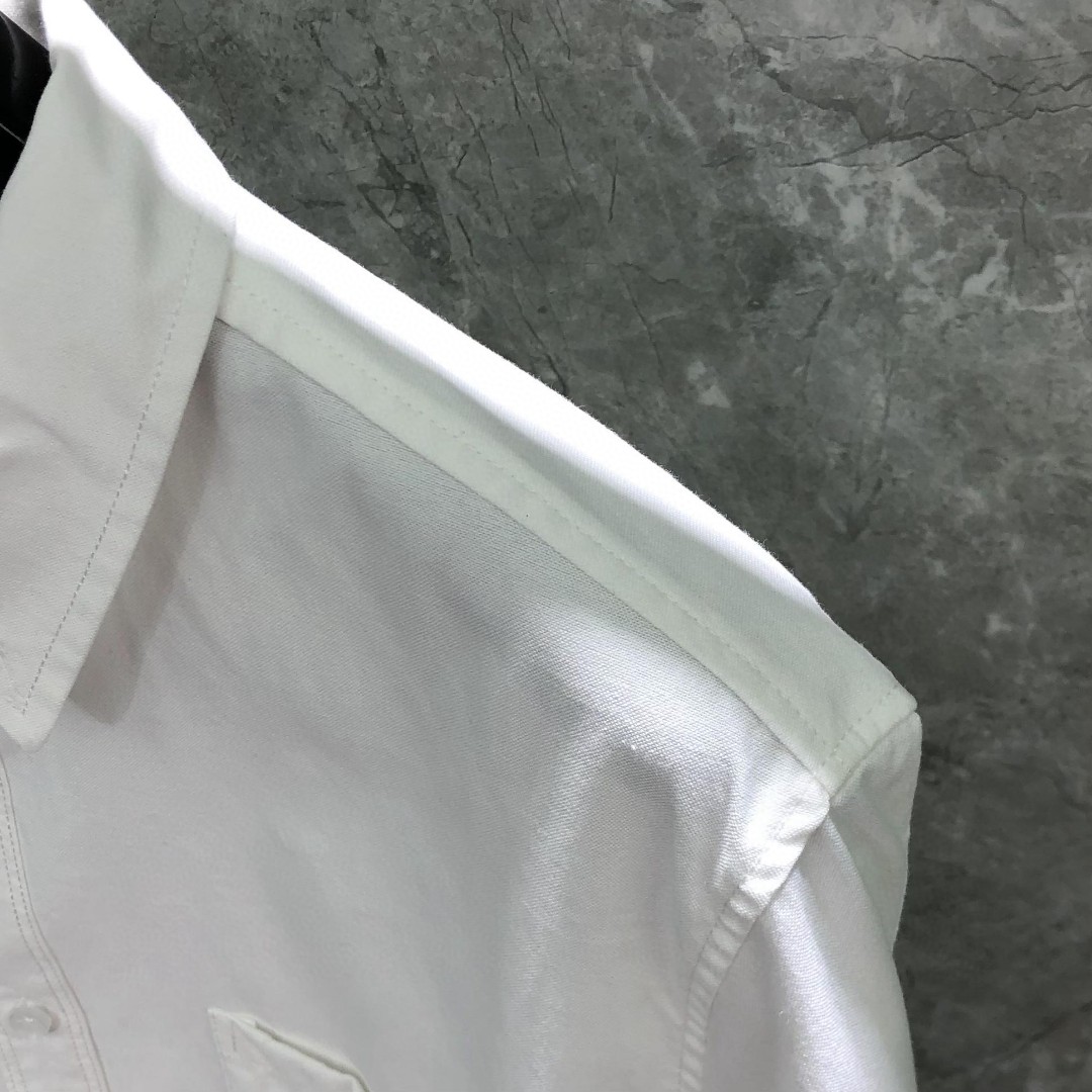 THOM BROWNE 灰色斜纹四杠单排扣衬衫 外套 长袖 白色 灰色