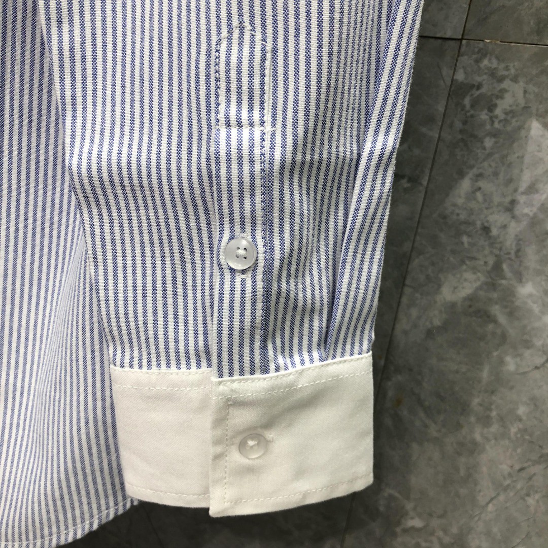 THOM BROWNE 袖口拼色条纹单排扣衬衫 外套 长袖 蓝色 灰色