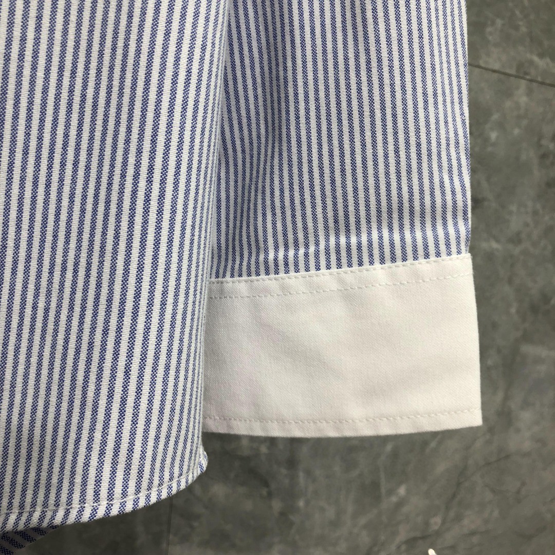 THOM BROWNE 袖口拼色条纹单排扣衬衫 外套 长袖 蓝色 灰色