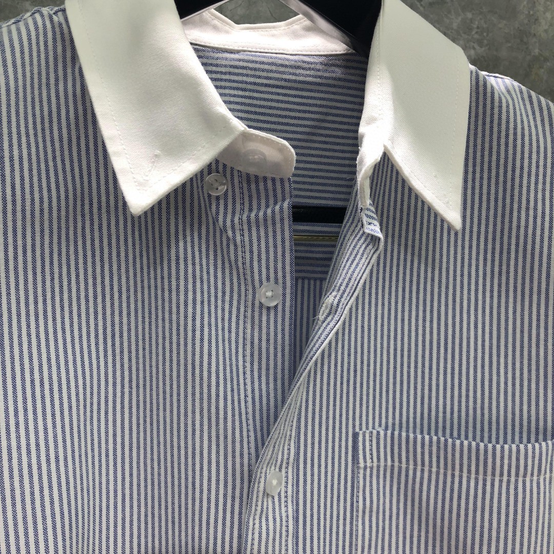 THOM BROWNE 袖口拼色条纹单排扣衬衫 外套 长袖 蓝色 灰色