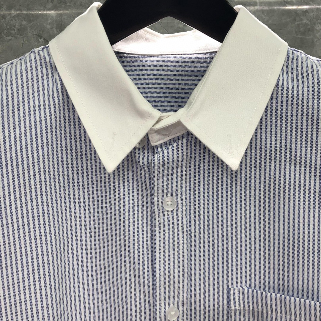 THOM BROWNE 袖口拼色条纹单排扣衬衫 外套 长袖 蓝色 灰色