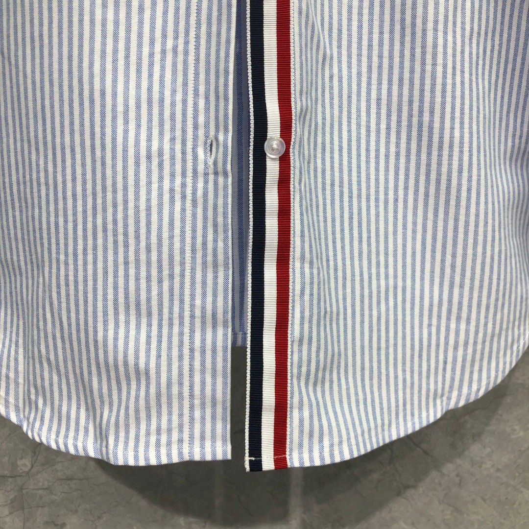 THOM BROWNE 双袖织带刺绣小狗图案条纹单排扣衬衫 外套 长袖 蓝色