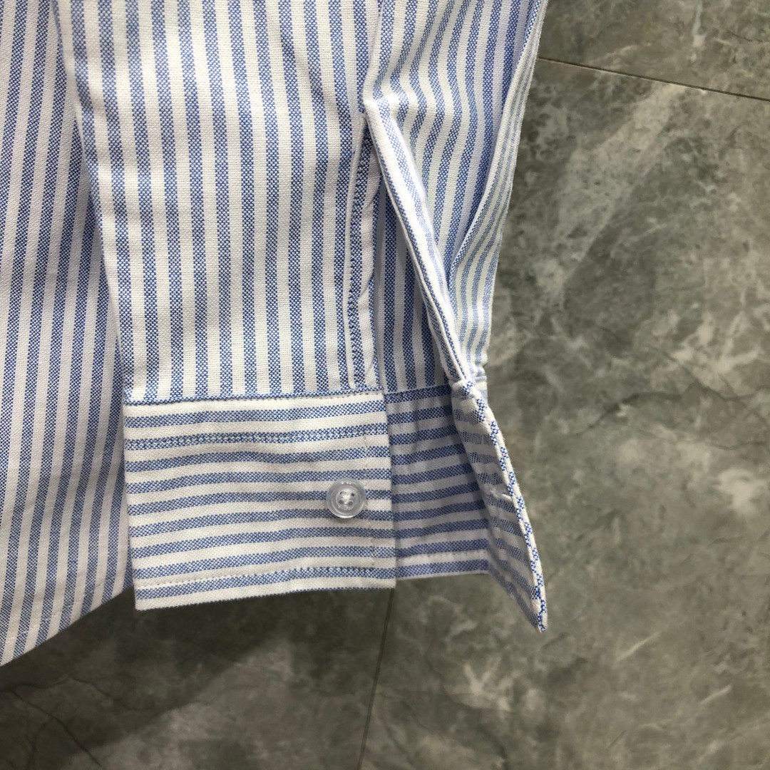 THOM BROWNE 双袖织带刺绣小狗图案条纹单排扣衬衫 外套 长袖 蓝色
