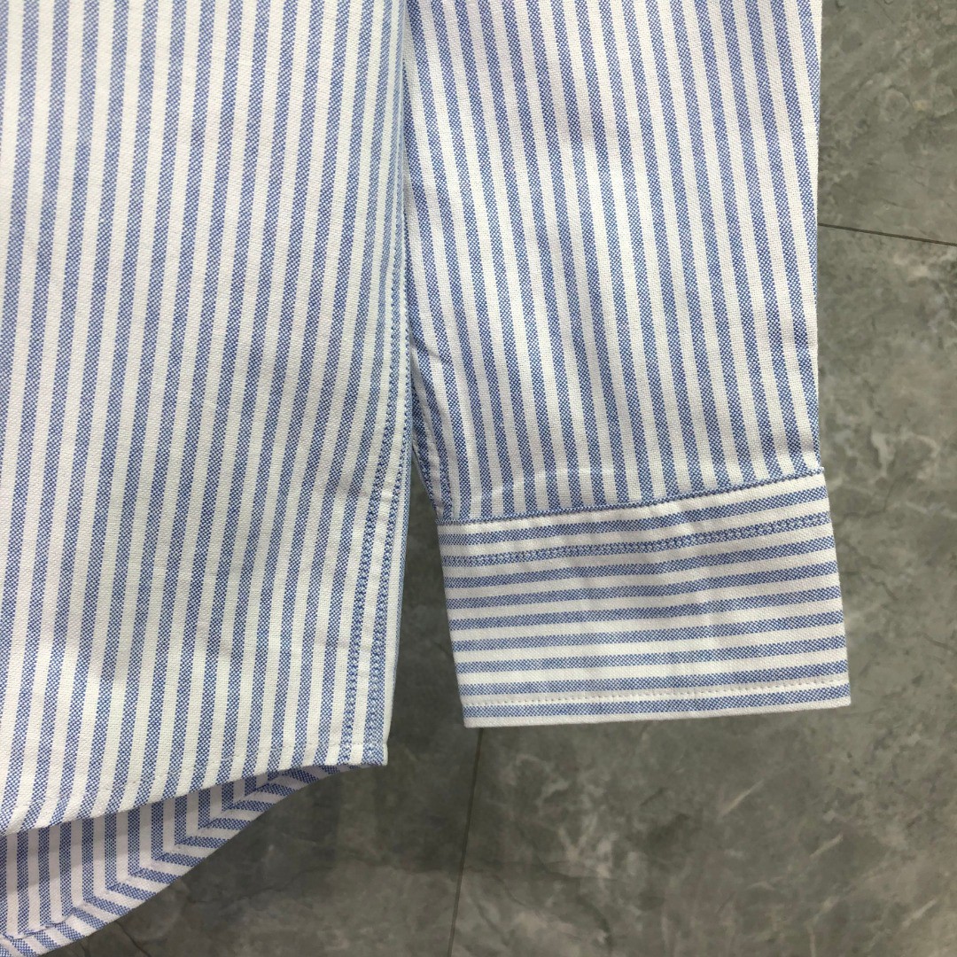THOM BROWNE 双袖织带刺绣小狗图案条纹单排扣衬衫 外套 长袖 蓝色