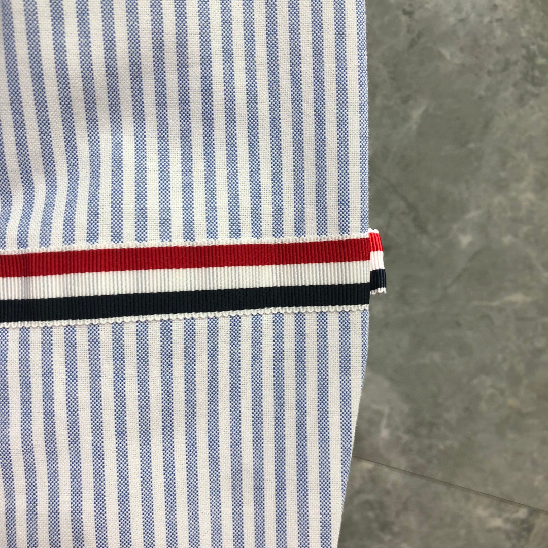 THOM BROWNE 双袖织带刺绣小狗图案条纹单排扣衬衫 外套 长袖 蓝色