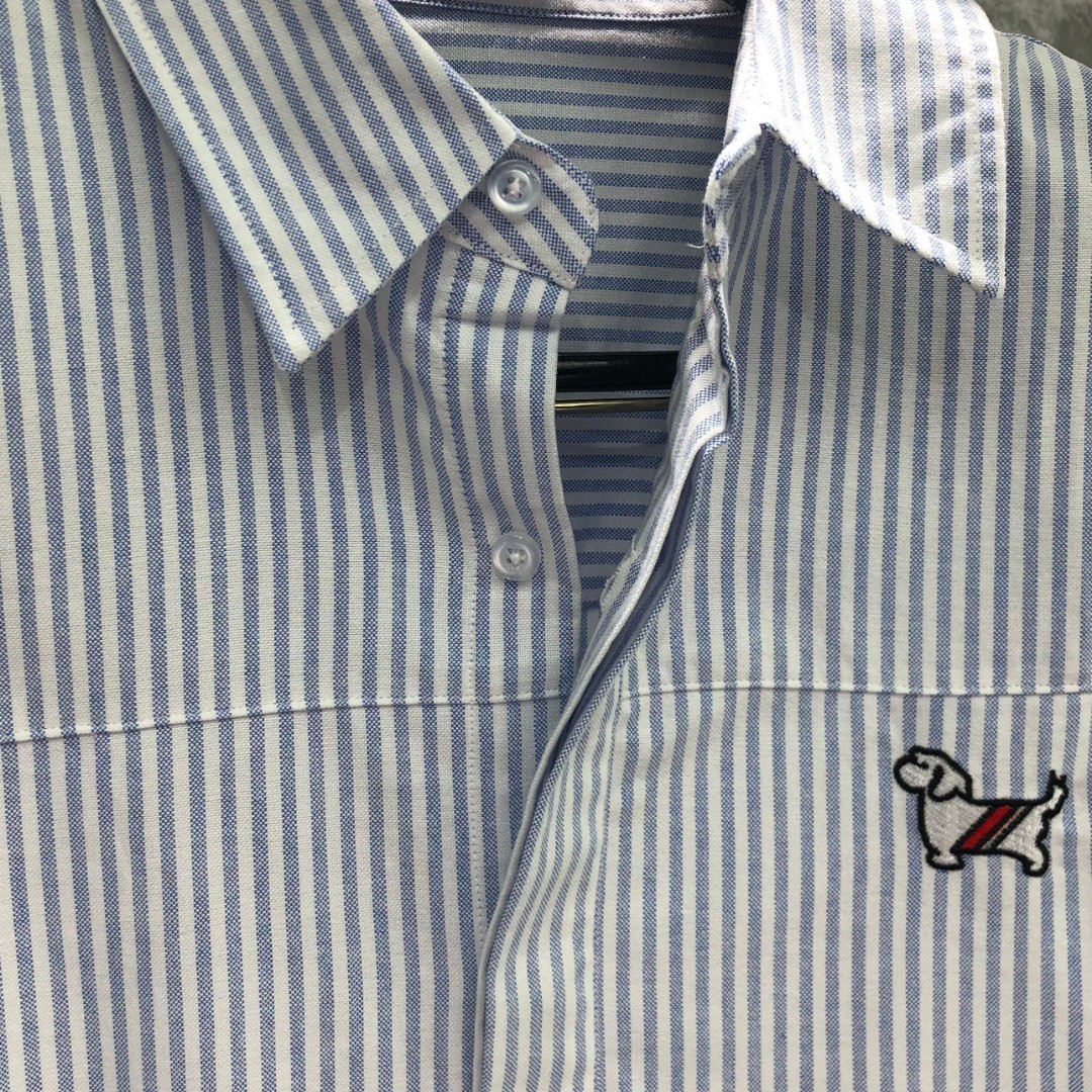 THOM BROWNE 双袖织带刺绣小狗图案条纹单排扣衬衫 外套 长袖 蓝色