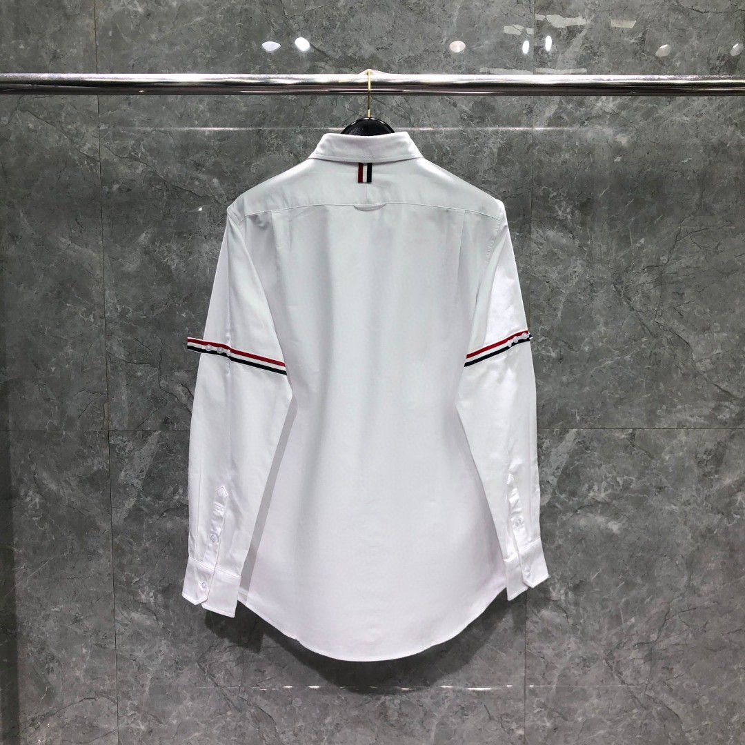 THOM BROWNE 双袖织带口袋烫钻小狗图案单排扣衬衫 外套 长袖 白色 