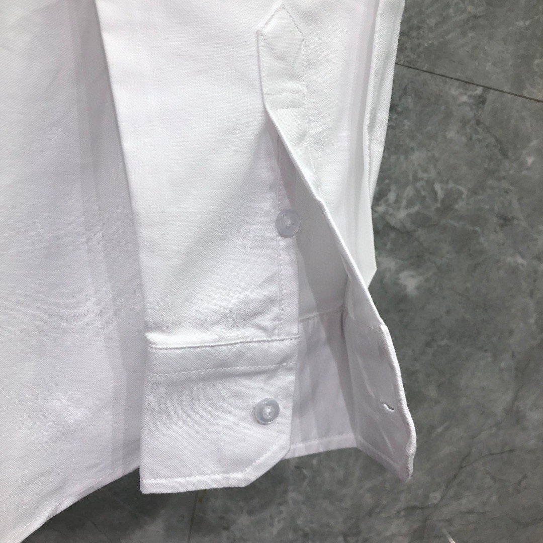 THOM BROWNE 双袖织带口袋烫钻小狗图案单排扣衬衫 外套 长袖 白色 