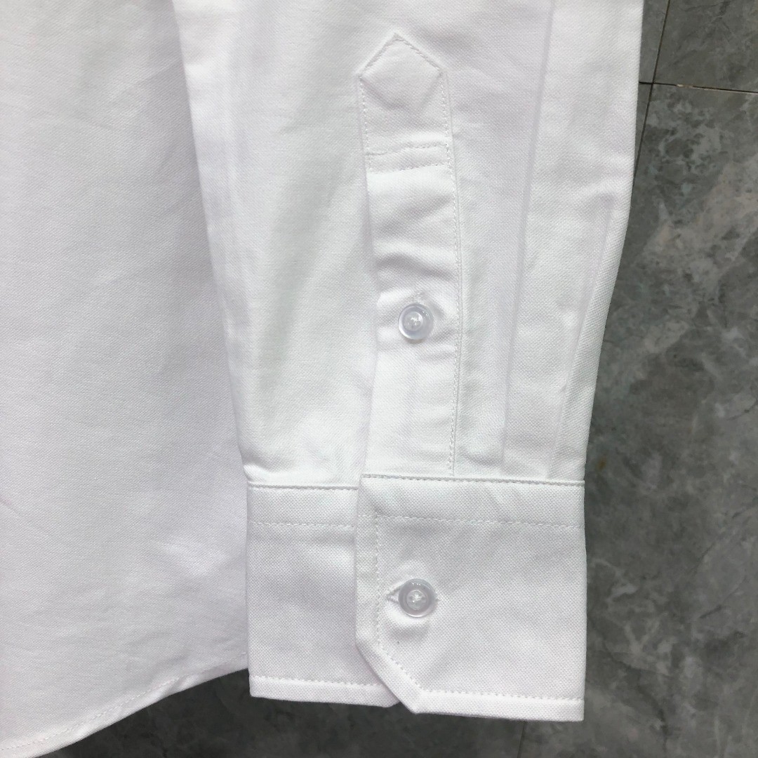 THOM BROWNE 双袖织带口袋烫钻小狗图案单排扣衬衫 外套 长袖 白色 