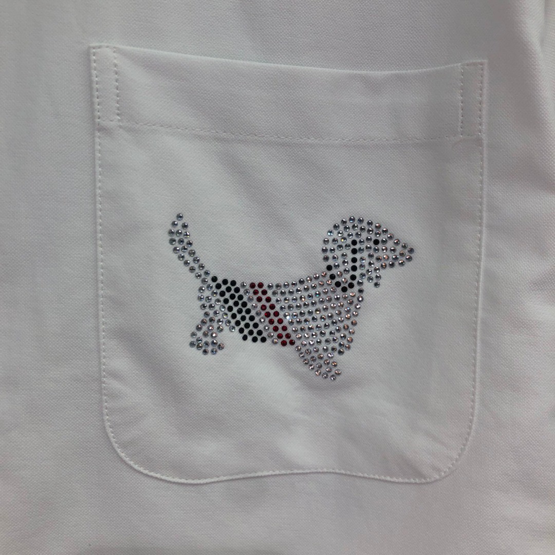 THOM BROWNE 双袖织带口袋烫钻小狗图案单排扣衬衫 外套 长袖 白色 