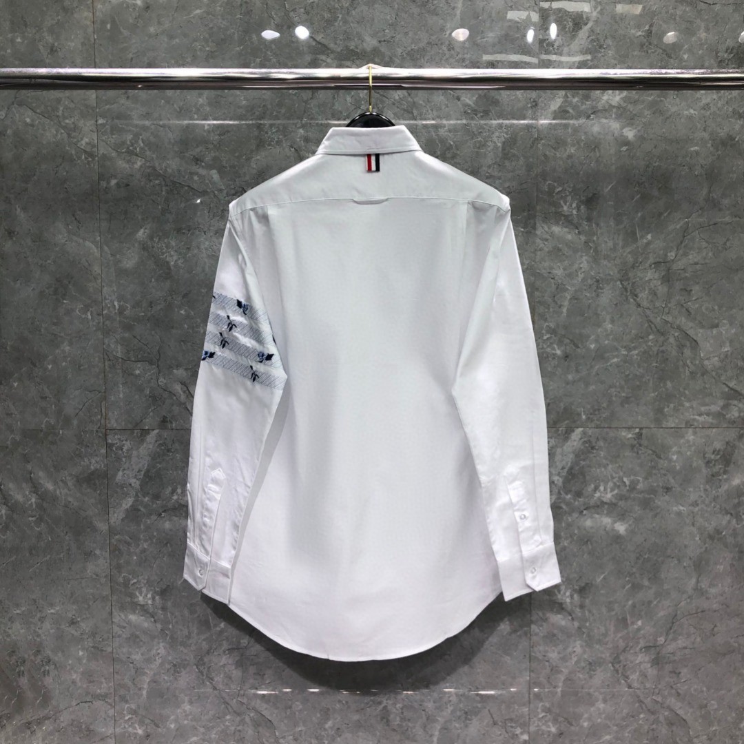 THOM BROWNE 四杠玫瑰刺绣图案单排扣衬衫 外套 长袖 白色 MWL272E-E1060-100