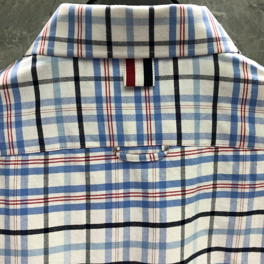 THOM BROWNE 格子舞狮小狗刺绣图案单排扣衬衫 外套 长袖 蓝色 灰色