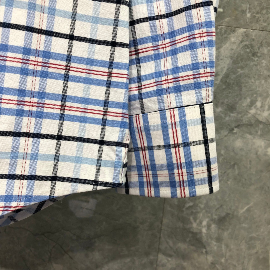 THOM BROWNE 格子舞狮小狗刺绣图案单排扣衬衫 外套 长袖 蓝色 灰色