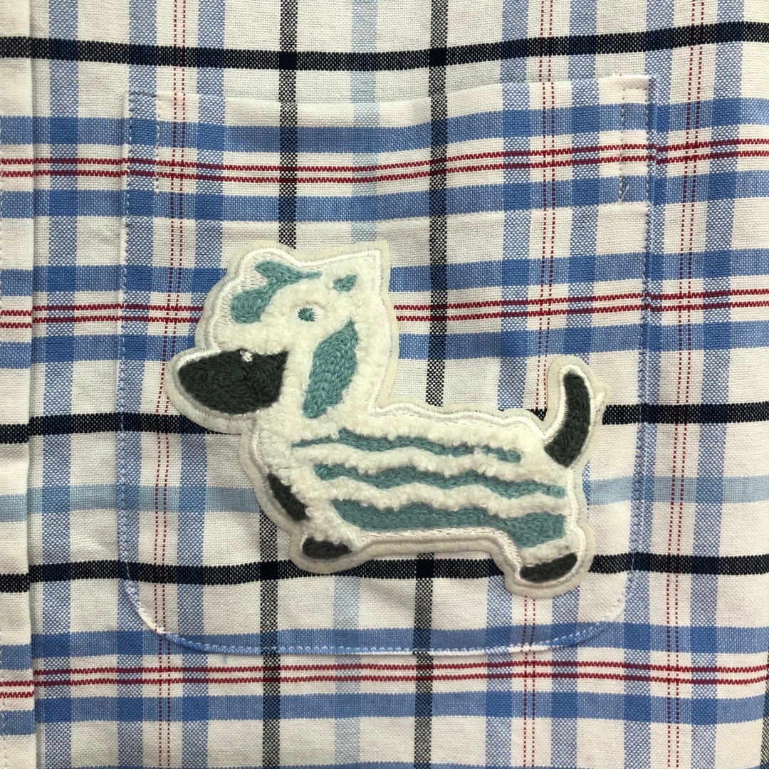 THOM BROWNE 格子舞狮小狗刺绣图案单排扣衬衫 外套 长袖 蓝色 灰色