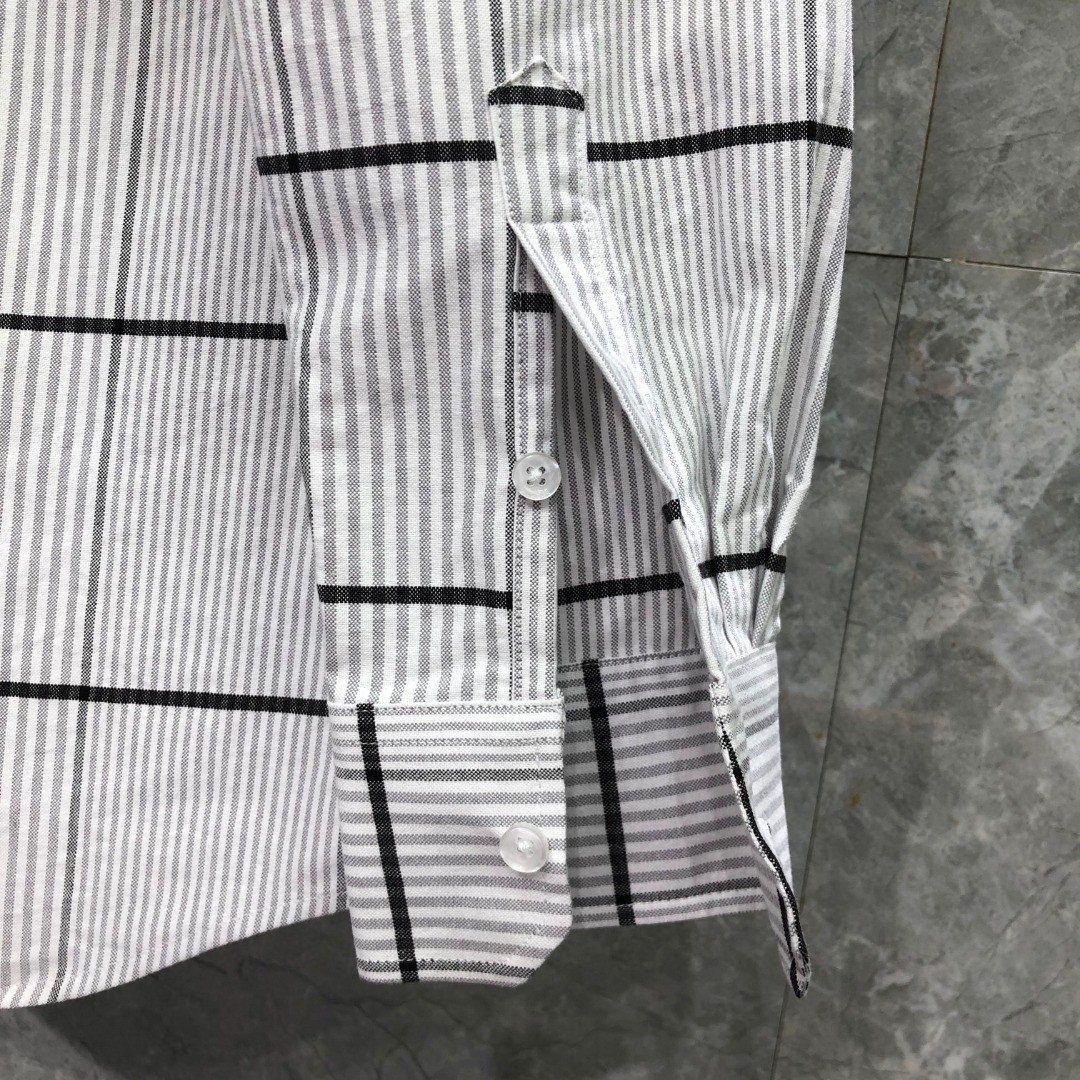 THOM BROWNE 格子舞狮小狗刺绣图案单排扣衬衫 外套 长袖 蓝色 灰色