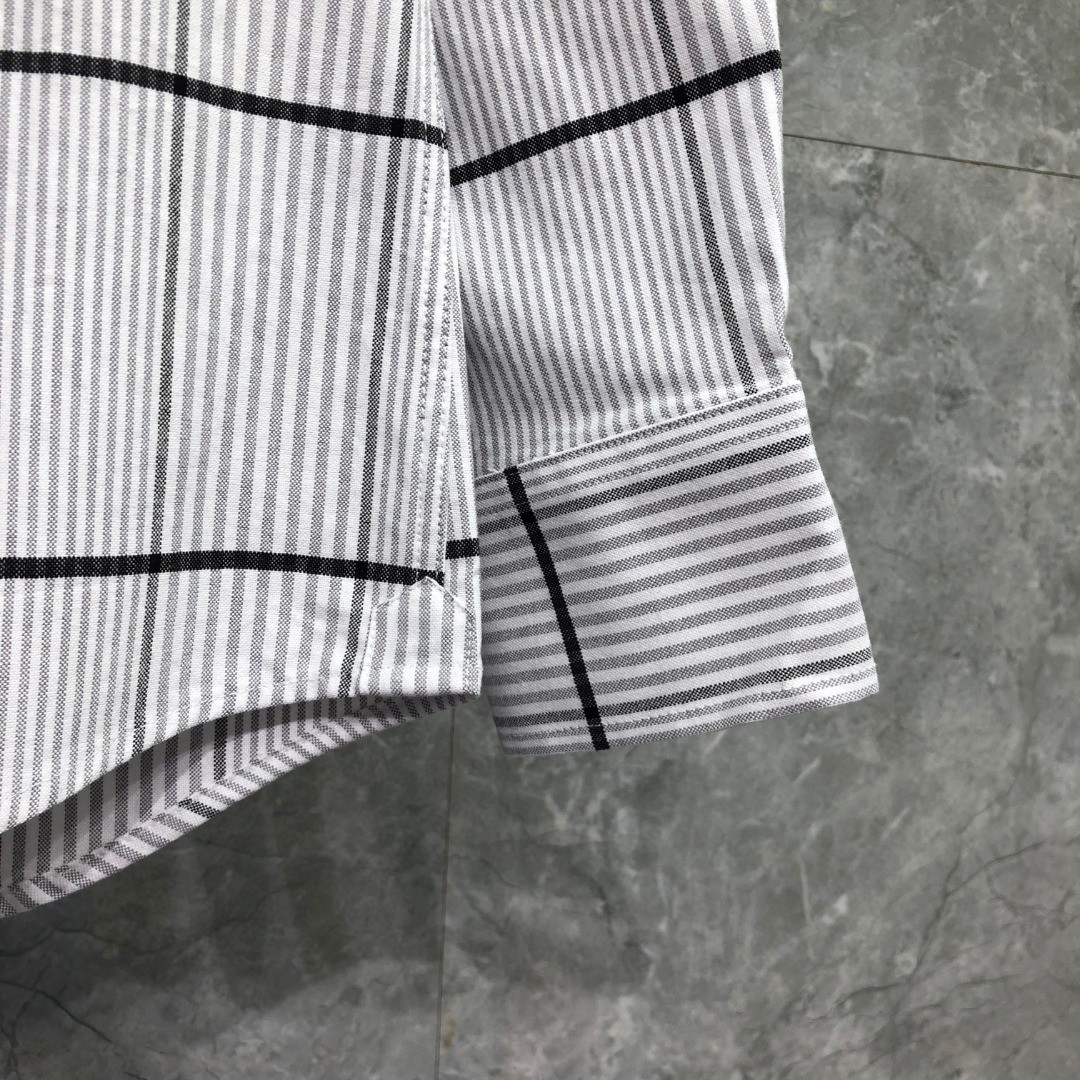 THOM BROWNE 格子舞狮小狗刺绣图案单排扣衬衫 外套 长袖 蓝色 灰色