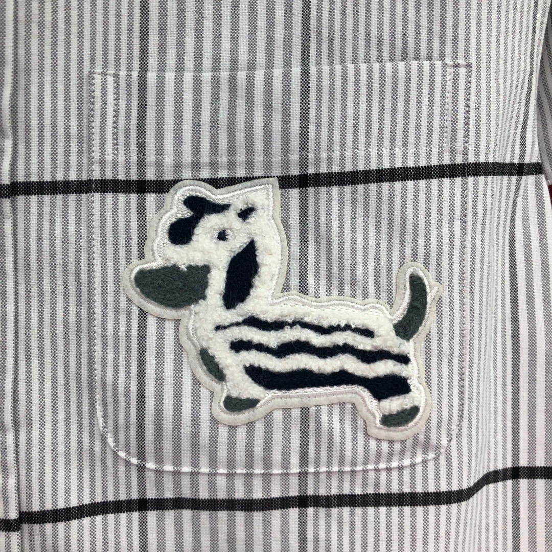 THOM BROWNE 格子舞狮小狗刺绣图案单排扣衬衫 外套 长袖 蓝色 灰色