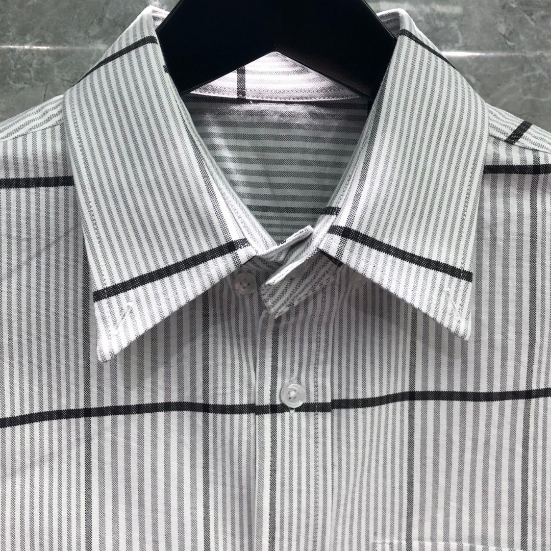 THOM BROWNE 格子舞狮小狗刺绣图案单排扣衬衫 外套 长袖 蓝色 灰色