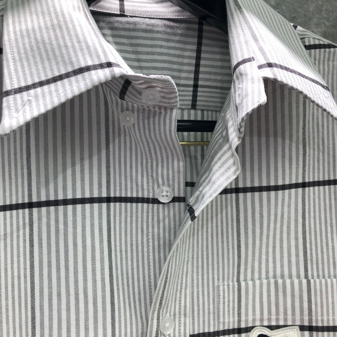 THOM BROWNE 格子舞狮小狗刺绣图案单排扣衬衫 外套 长袖 蓝色 灰色