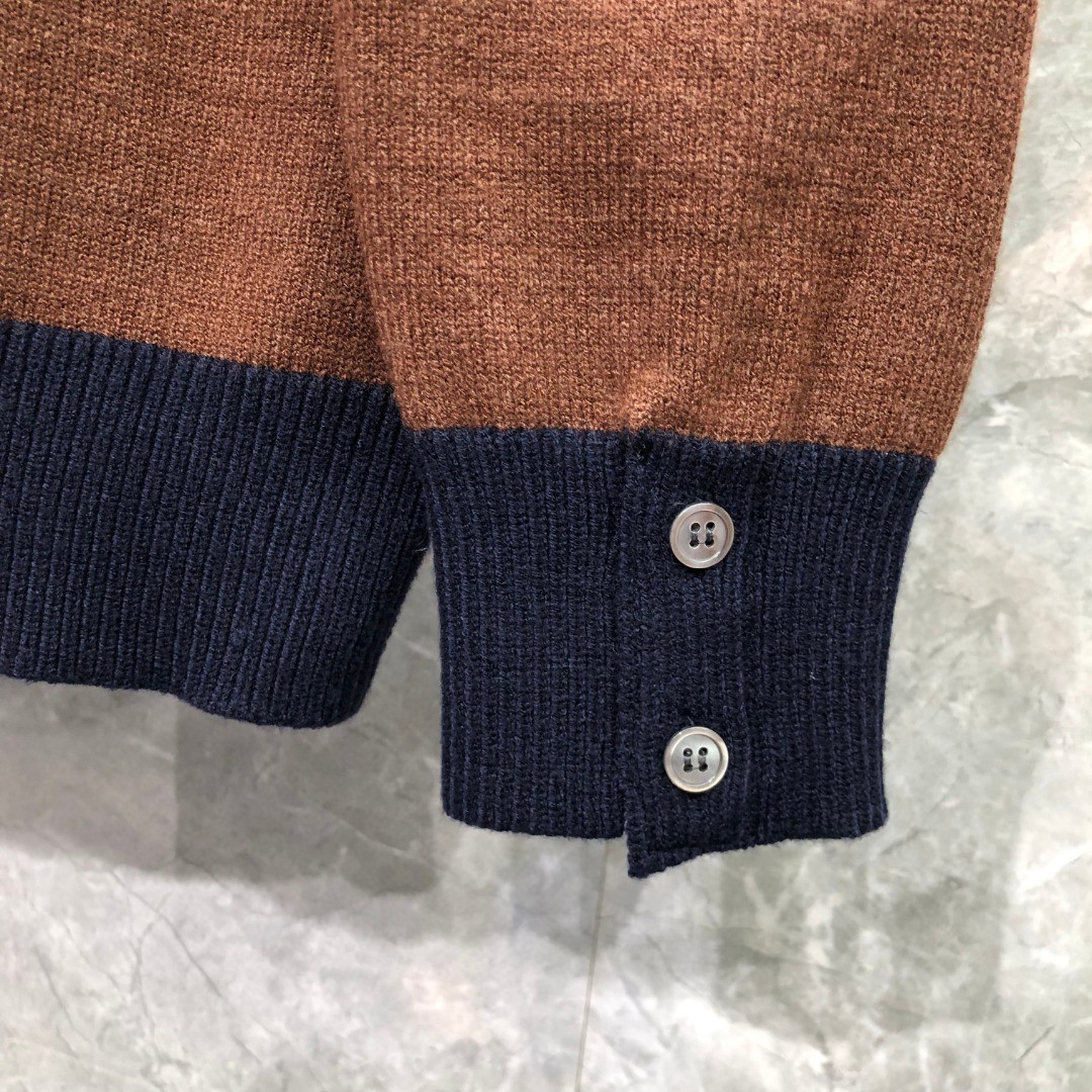 THOM BROWNE 插肩袖V领开衫 毛衣 针织衫 长袖 驼色 白色 MKC485AY1026
