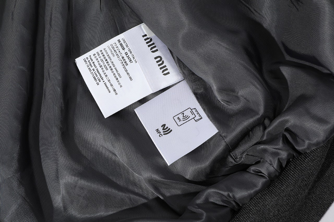 MIU MIU 缪缪 千鸟格logo徽标羊毛拉链夹克 外套 长袖 灰色 ML943-15PK-F0480-S-232