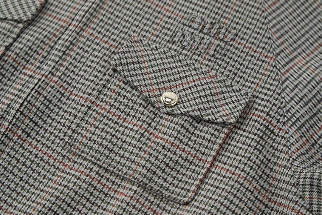 MIU MIU 缪缪 千鸟格logo徽标羊毛拉链夹克 外套 长袖 灰色 ML943-15PK-F0480-S-232