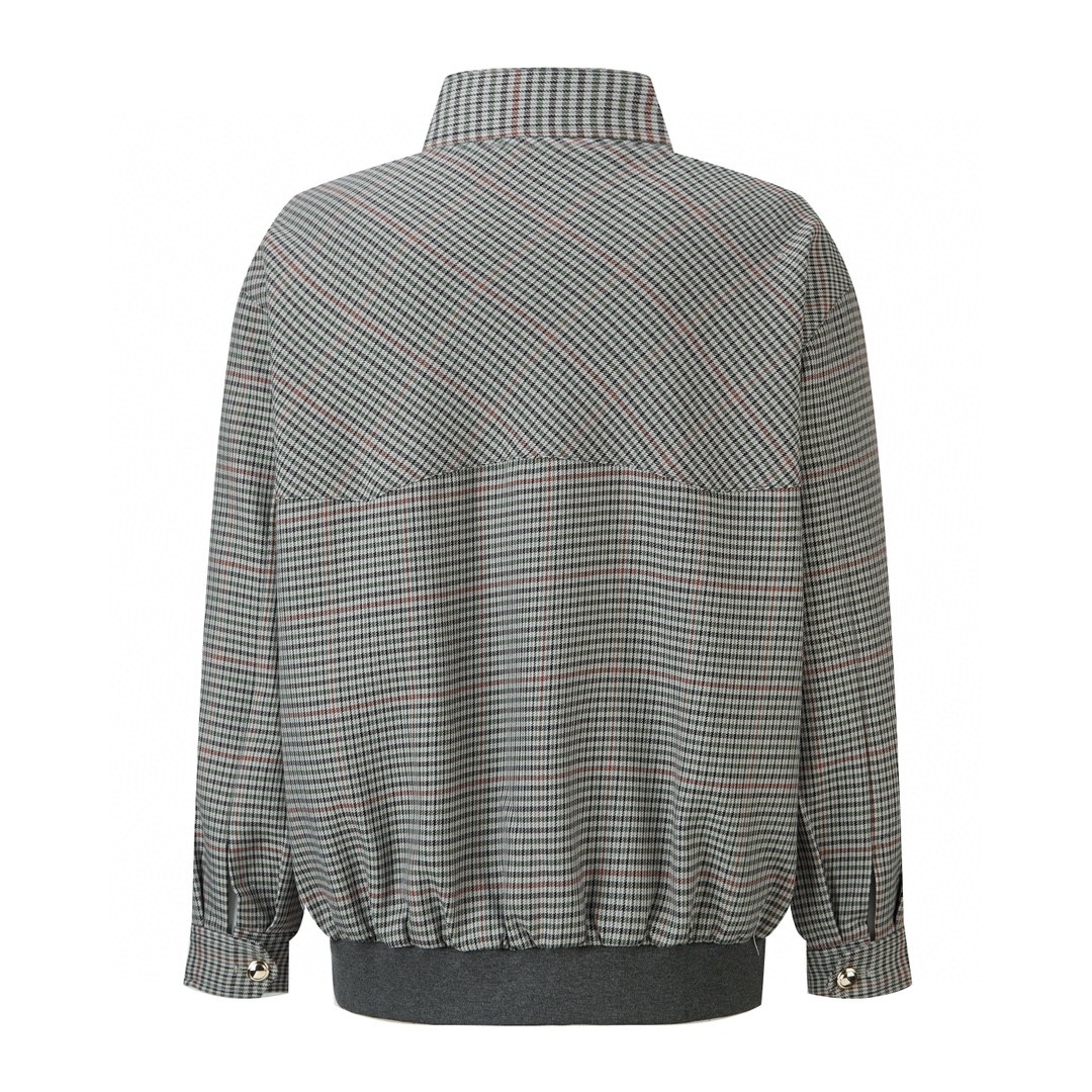 MIU MIU 缪缪 千鸟格logo徽标羊毛拉链夹克 外套 长袖 灰色 ML943-15PK-F0480-S-232