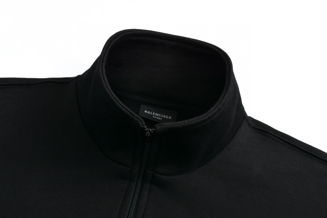 Balenciaga 巴黎世家 刺绣字母logo半拉链立领卫衣 外套 长袖 黑色 