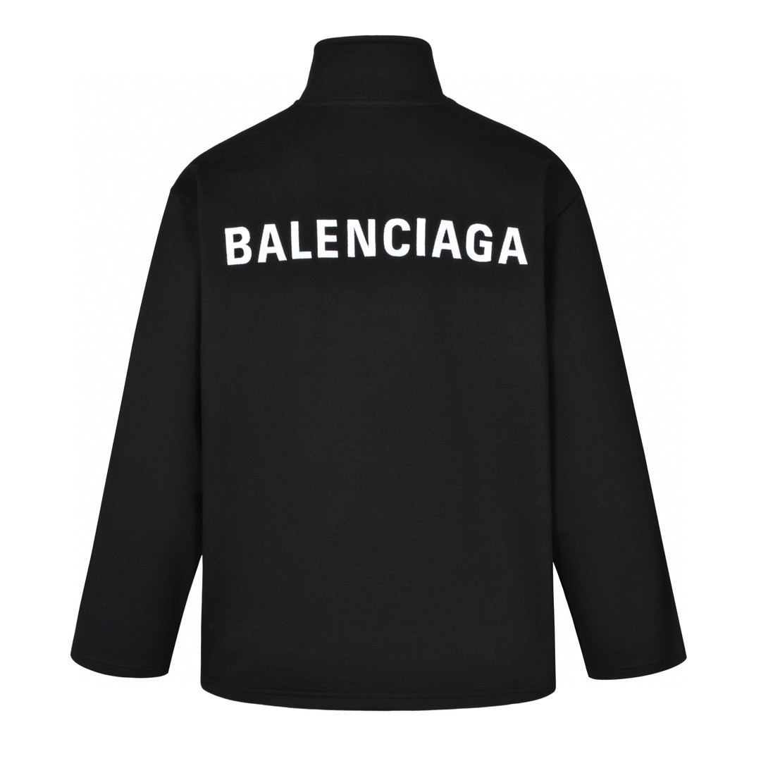Balenciaga 巴黎世家 刺绣字母logo半拉链立领卫衣 外套 长袖 黑色 