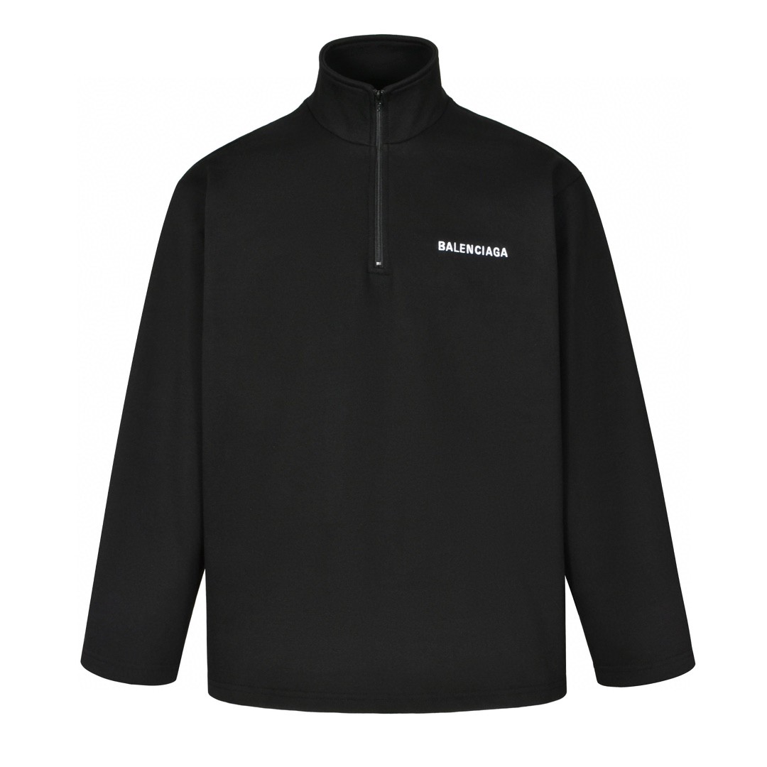 Balenciaga 巴黎世家 刺绣字母logo半拉链立领卫衣 外套 长袖 黑色 