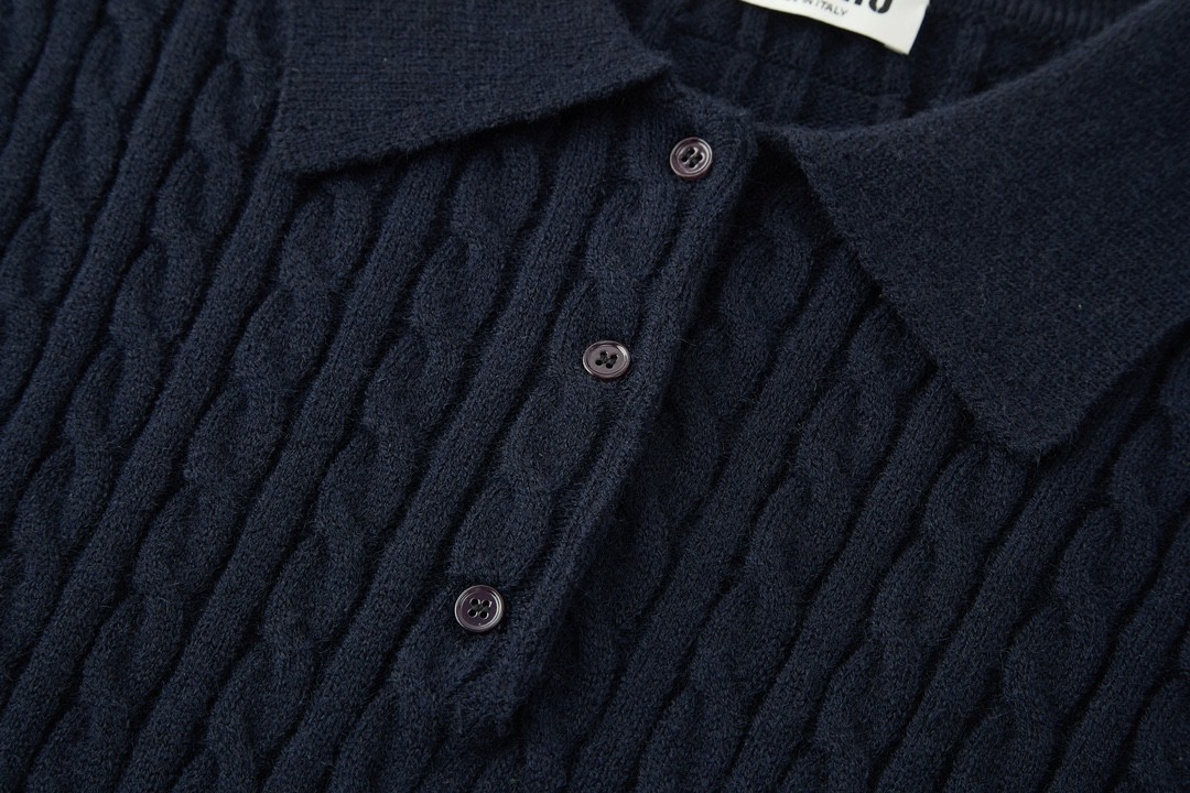 MIU MIU 缪缪 羊绒针织Polo领毛衣 针织衫 长袖 蓝色 MML977-13KX-F0008-S-OOO