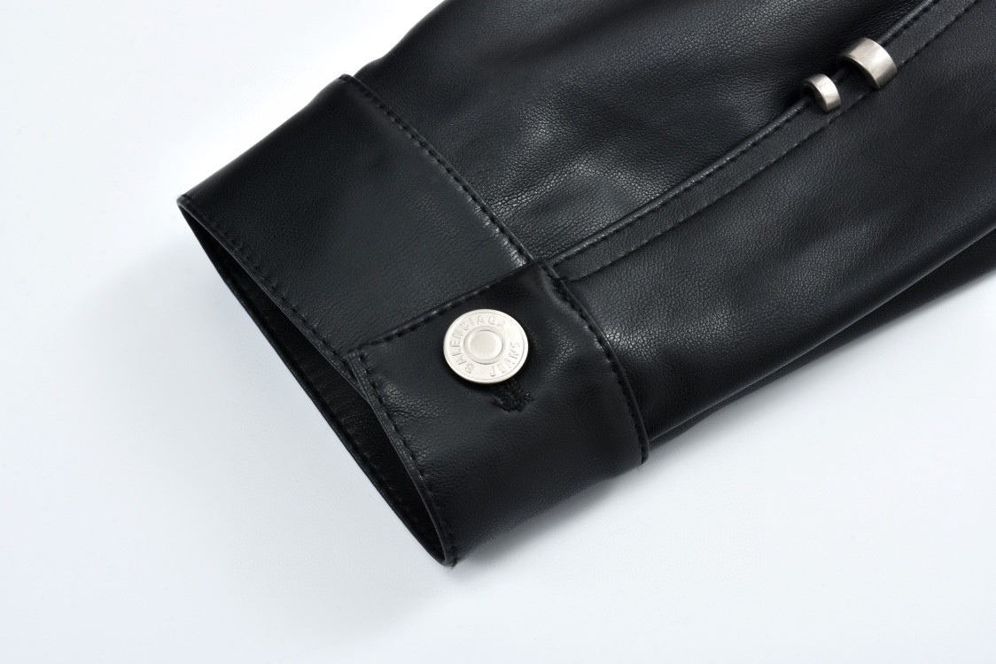 Balenciaga 巴黎世家 铆钉穿刺皮衣夹克 外套 长袖 黑色 794415TOS141000