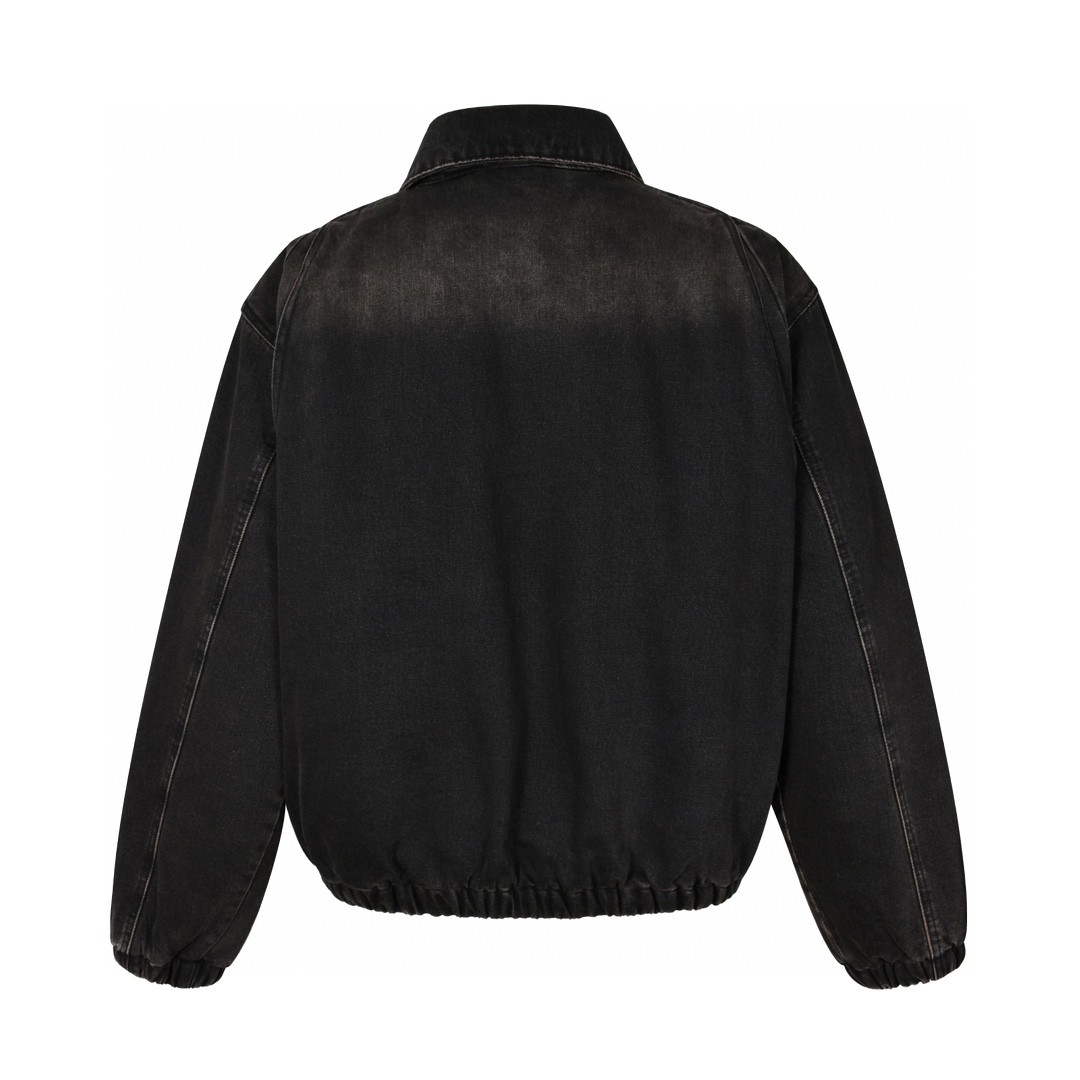 PRADA 普拉达 logo徽标拉链牛仔外套 夹克 棉服 长袖 黑棕色 GEB268-142D-F0631-S-OOO