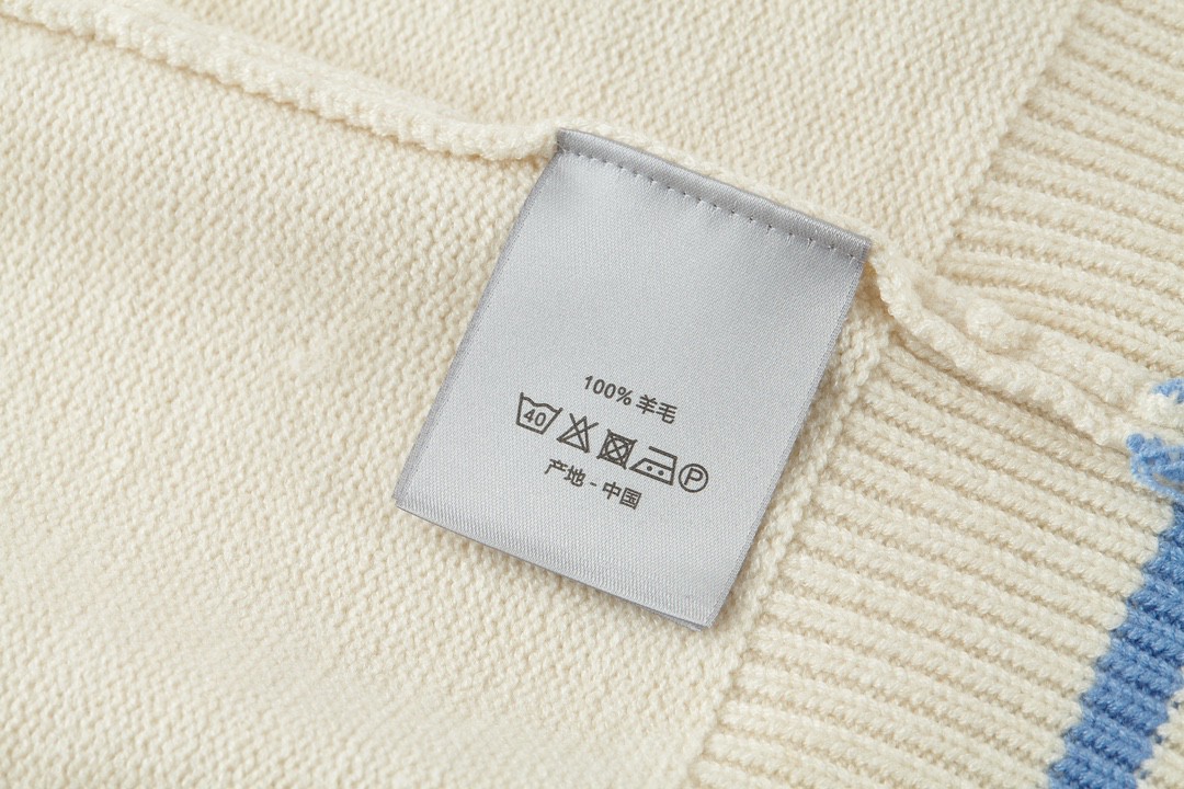 DIOR 迪奥 字母logo刺绣V领毛衣 针织衫 开衫 长袖 米色 443M204AT879-C085