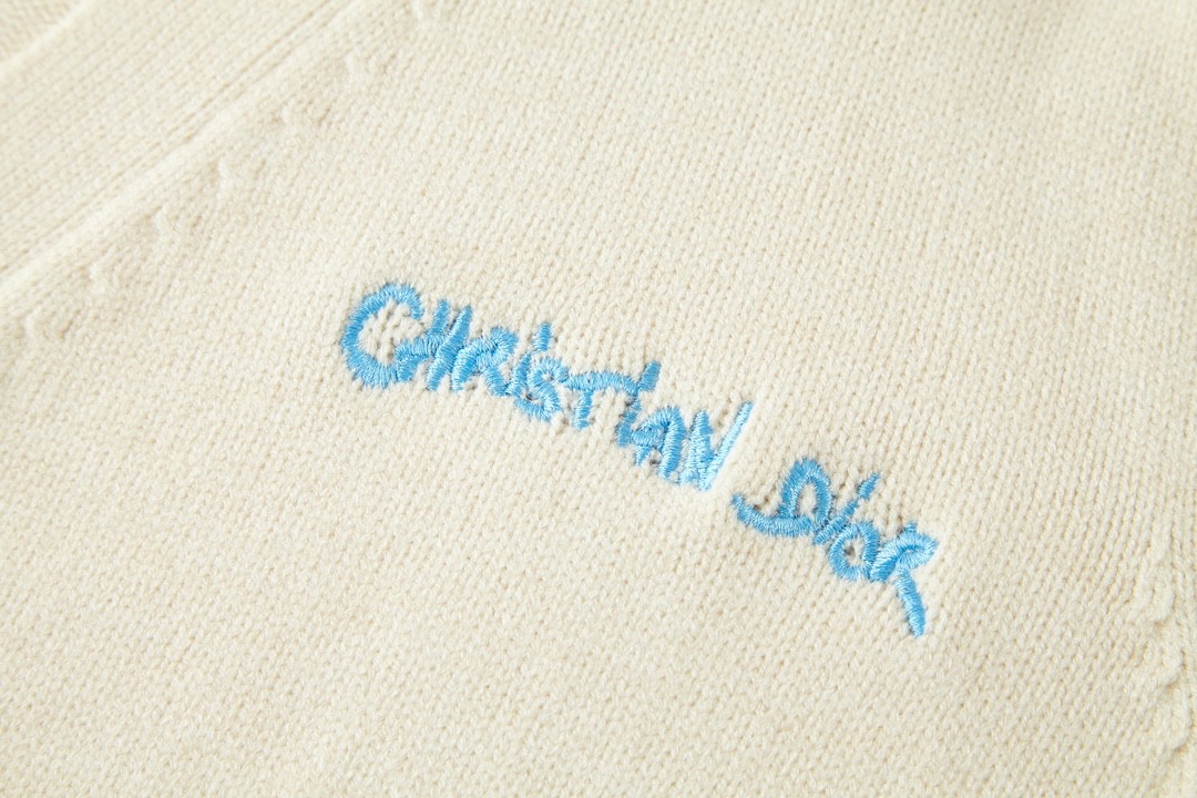 DIOR 迪奥 字母logo刺绣V领毛衣 针织衫 开衫 长袖 米色 443M204AT879-C085