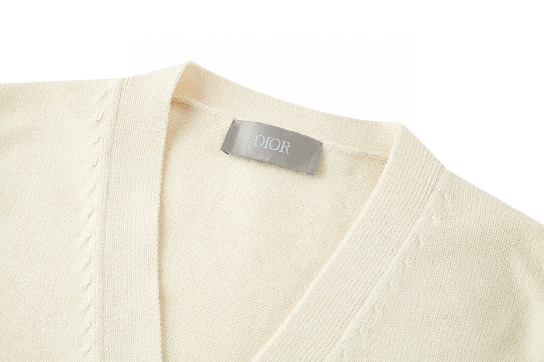 DIOR 迪奥 字母logo刺绣V领毛衣 针织衫 开衫 长袖 米色 443M204AT879-C085