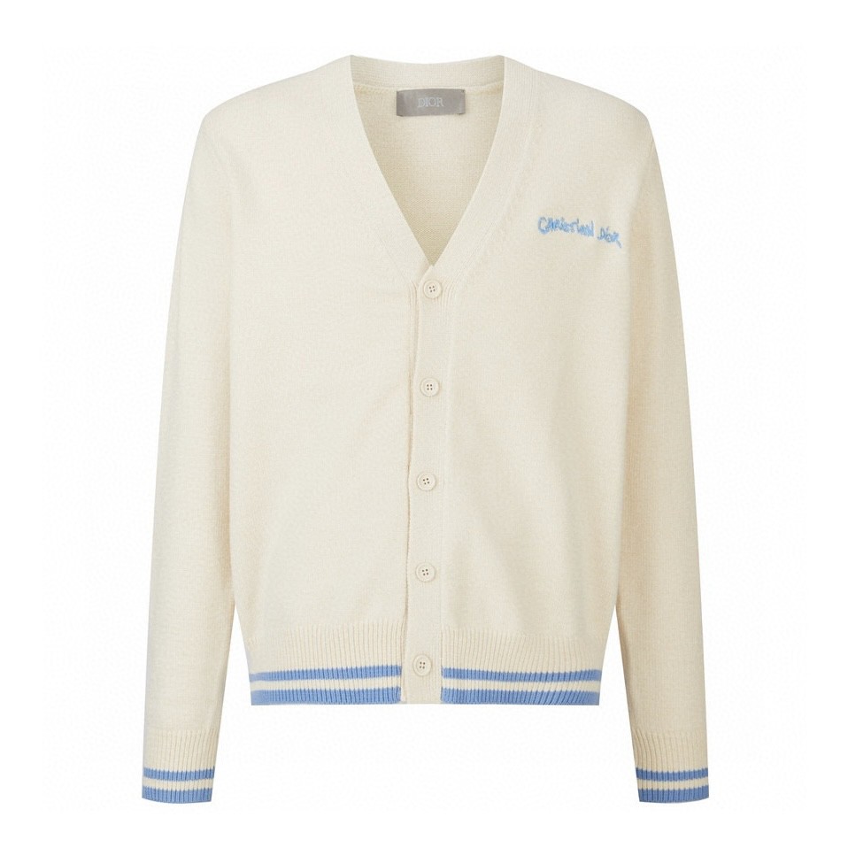 DIOR 迪奥 字母logo刺绣V领毛衣 针织衫 开衫 长袖 米色 443M204AT879-C085