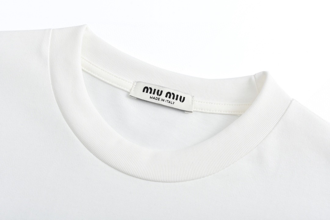 MIU MIU 缪缪 刺绣字母logo圆领T恤 长袖 黑色 白色