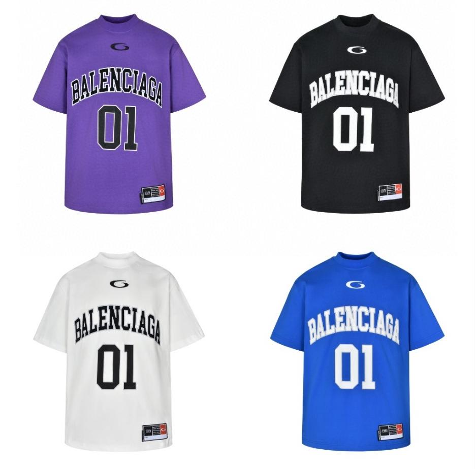 Balenciaga 巴黎世家 字母logo篮球01号印花圆领短袖 T恤 夏季 黑色 白色 蓝色 紫色 787349TRVW91055