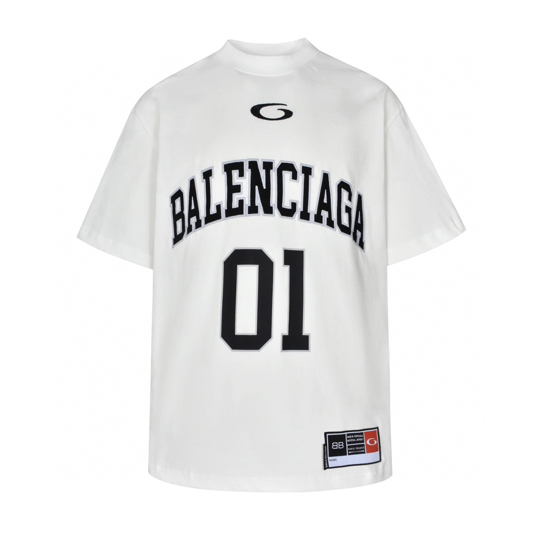 Balenciaga 巴黎世家 字母logo篮球01号印花圆领短袖 T恤 夏季 黑色 白色 蓝色 紫色 787349TRVW91055