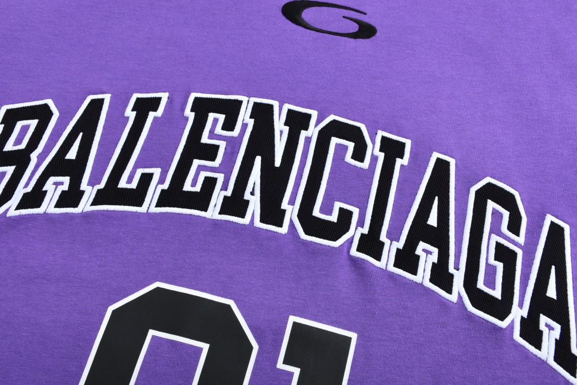 Balenciaga 巴黎世家 字母logo篮球01号印花圆领短袖 T恤 夏季 黑色 白色 蓝色 紫色 787349TRVW91055