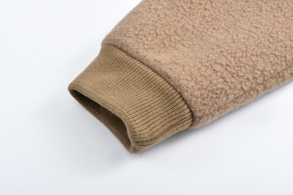 MIU MIU 缪缪 纯色logo贴布羊毛拉链连帽夹克 外套 长袖 棕色 ML1140-16DA-F0040-S-OOO