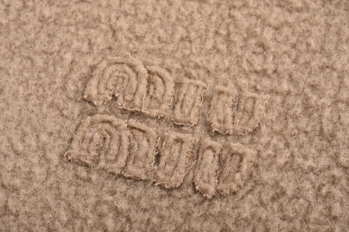 MIU MIU 缪缪 纯色logo贴布羊毛拉链连帽夹克 外套 长袖 棕色 ML1140-16DA-F0040-S-OOO