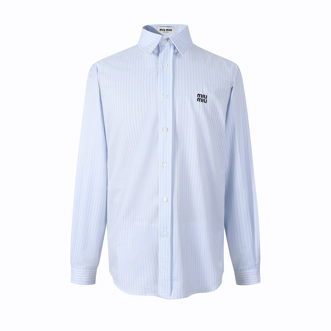 MIU MIU 缪缪 刺绣字母logo条纹衬衫 外套 长袖 蓝色