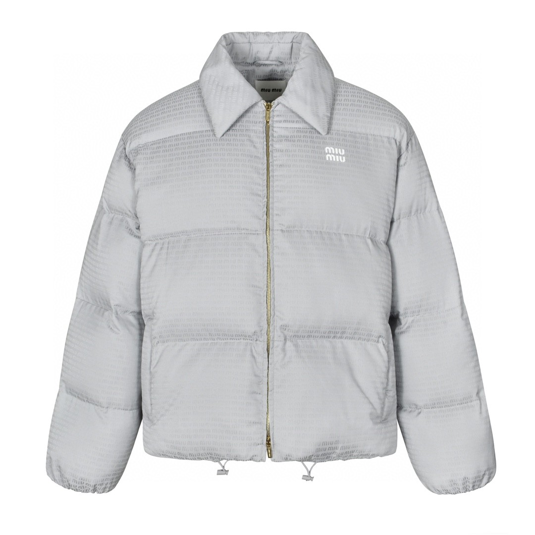 MIU MIU 缪缪 暗纹字母logo满印拉链棉服 夹克 外套 长袖 灰色 黑色
