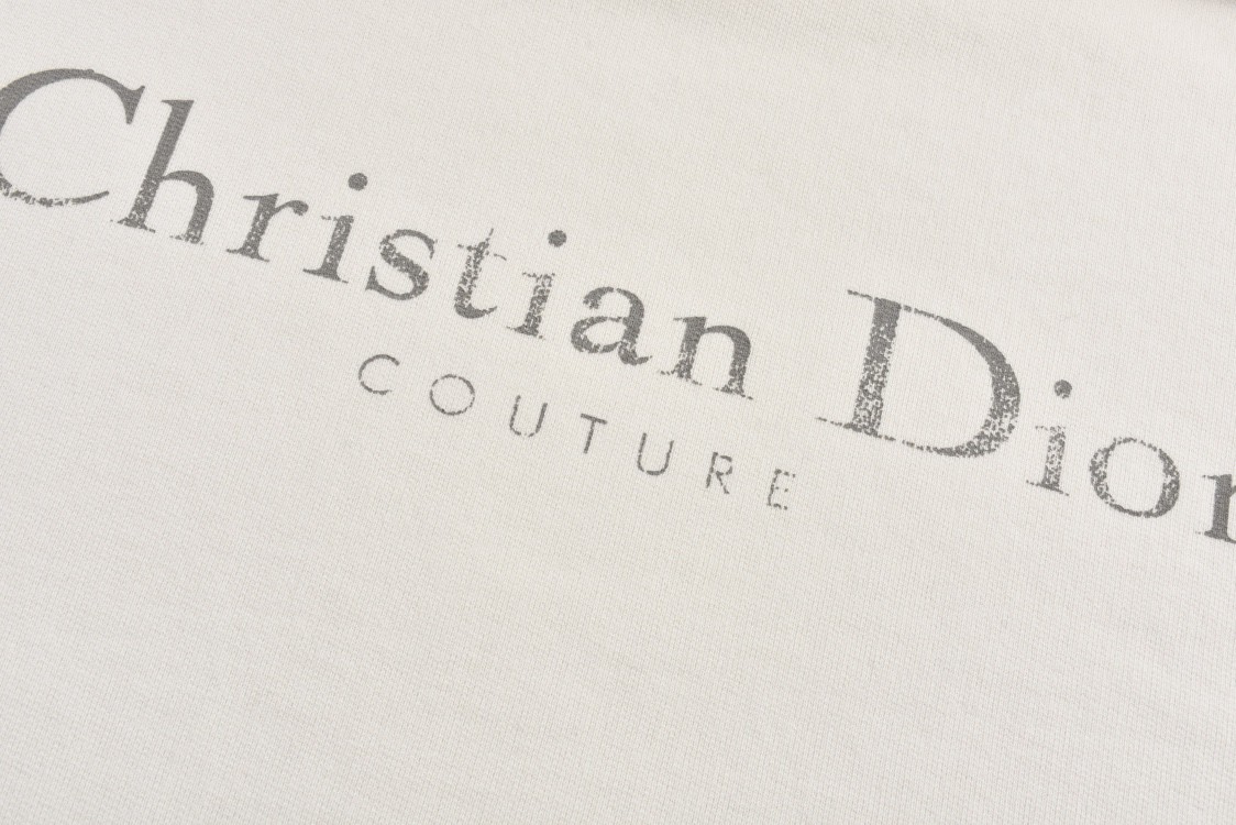 DIOR 迪奥 做旧破洞字母logo印花连帽卫衣 外套 长袖 白色 343J691A0878-C088