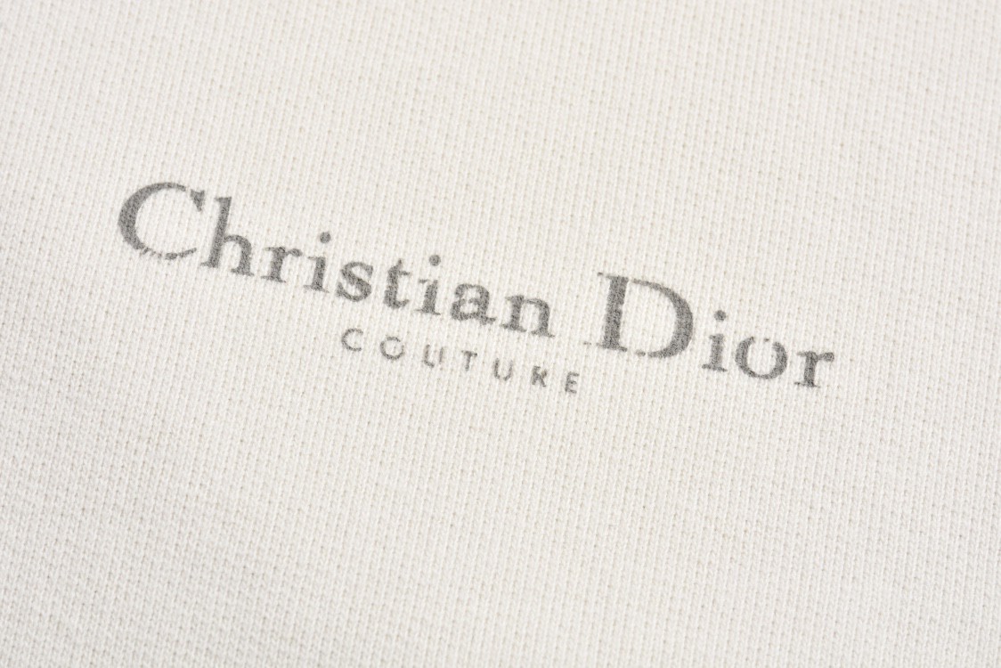 DIOR 迪奥 做旧破洞字母logo印花连帽卫衣 外套 长袖 白色 343J691A0878-C088