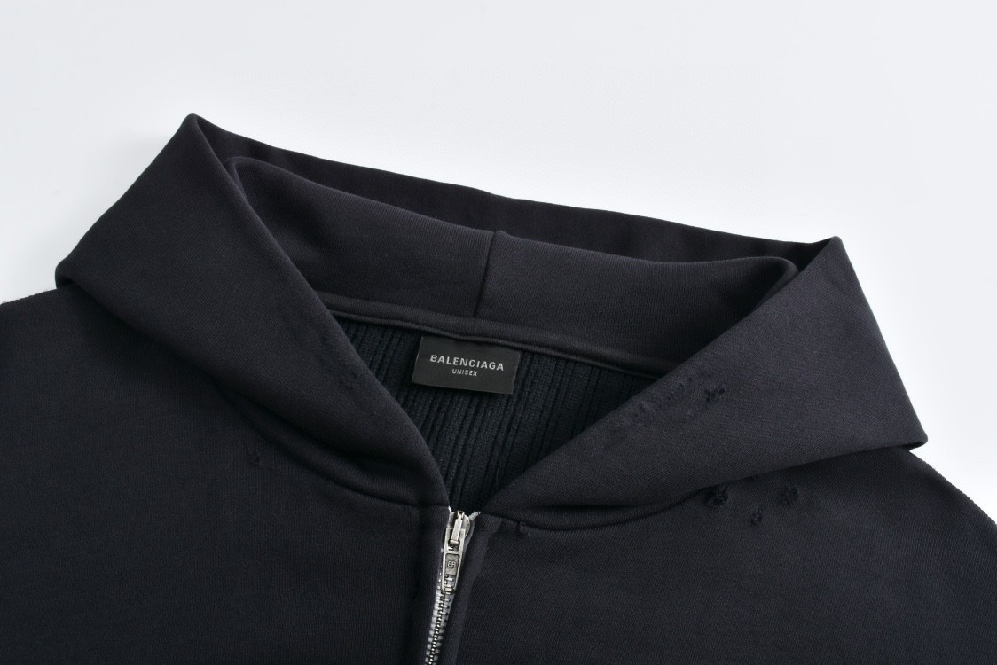 Balenciaga 巴黎世家 卫衣拼接毛衣字母logo印花连帽卫衣 外套 长袖 黑色 809315T3344