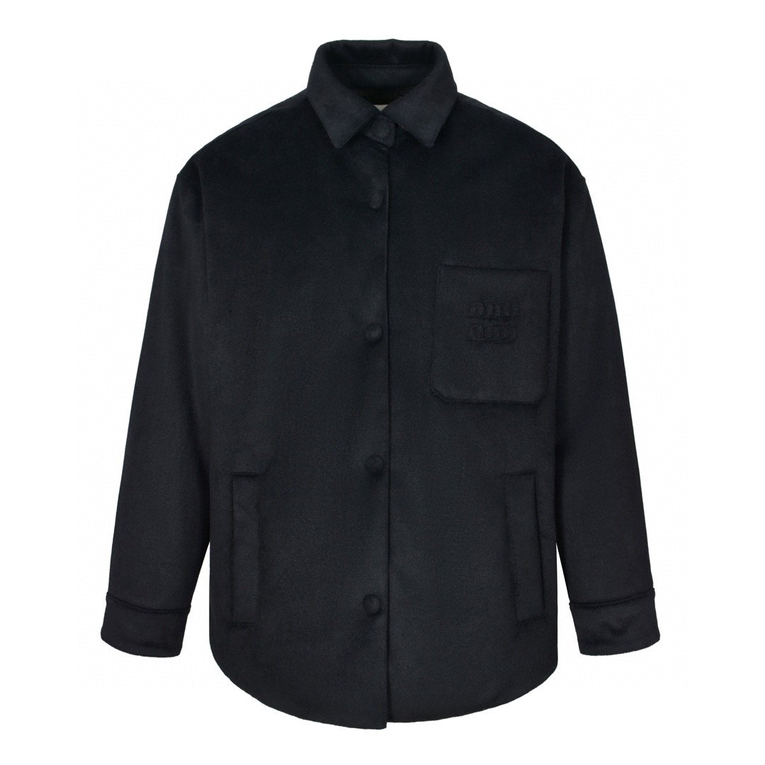 MIU MIU 缪缪 口袋logo徽标羊绒棉服 夹克 外套 长袖 灰色 海军蓝 ML855-13L9-F0031